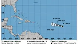 Lokalizacja burzy tropikalnej Wilfred (NHC/NOAA)