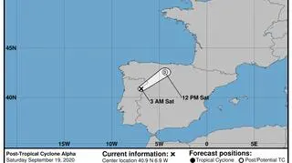 Lokalizacja cyklonu subtropikalnego Alfa (NHC/NOAA)