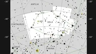 Lokalizacja NHC 2899 w gwiazdozbiorze Żagla (ESO, IAU and Sky & Telescope)