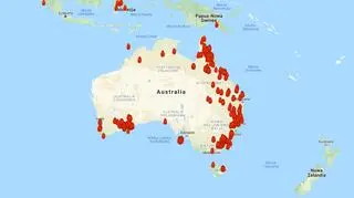 Lokalizacja pożarów w Australii w ciągu ostatnich 12 godzin (myfirewatch.landgate.wa.gov.au)