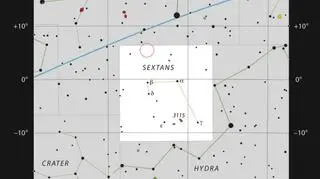 Lokalizacja supermasywnej czarnej dziury w gwiazdozbiorze Sekstantu (ESO, IAU and Sky & Telescope)