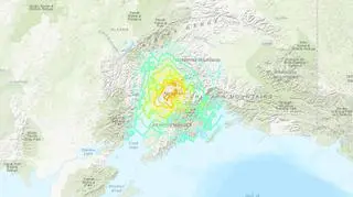 Lokalizacja trzęsienia ziemi na Alasce (USGS)