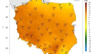 Maksymalna temperatura powietrza 26 grudnia 2015 roku (IMGW)