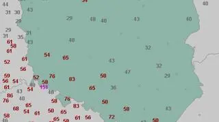 Maksymalne porywy wiatru w nocy ze środy na czwartek (wetteronline
