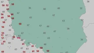 Maksymalne porywy wiatru we wtorek o godzinie 12 (wetteronline.de)