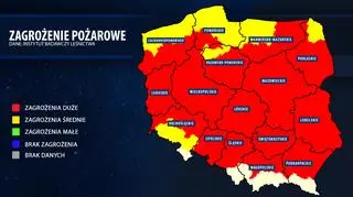 Mapa aktualnego zagrożenia pożarowego (bazapozarow.ibles.pl/zagrozenie)