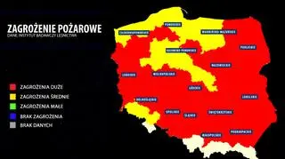 Mapa aktualnego zagrożenia pożarowego (bazapozarow.ibles.pl/zagrozenie)