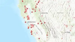 Mapa aktywnych pożarów w Kalifornii (Cal Fire)