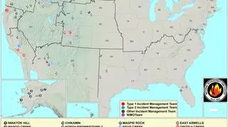 Mapa aktywnych pożarów w USA z 13 sierpnia