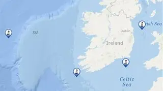 Mapa boi pogodowych wokół Irlandii (marine.ie)