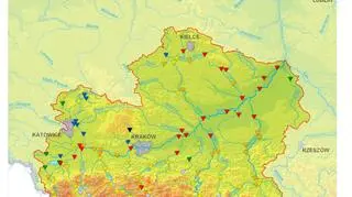 Mapa hydrologiczna górnej Wisły - stan na godz. 9