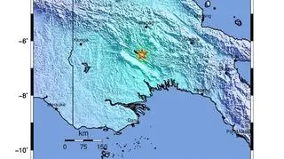 Mapa intensywności trzęsienia ziemi w Papui-Nowej Gwinei