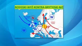 Mapa niżów i wyżów nad kontynentem europejskim
