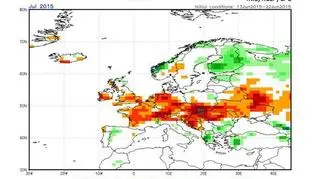  mapa NOAA - odchylenie opadów od normy wieloletniej w lipcu 2015 