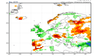 Mapa odchylenia opadów od normy dla maja (NOAA)