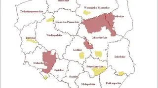 Mapa okresowych zakazów wstępu do lasów (zakazywstepu.lasy.gov.pl, 25.08.2015)