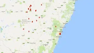 Mapa pożarów, które wystąpiły w ciągu ostatnich 12 godzin