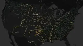 Mapa rzek w Stanach Zjednoczonych wykonana ze zdjęć zrobionych przez satelitę Landsat w latach 1984-2018 (NASA)