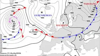 Mapa synoptyczna z niżem Jarosław (DWD)