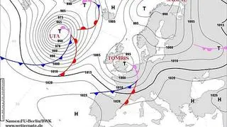Mapa synoptyczna z układami barycznymi w Europie (DWD)
