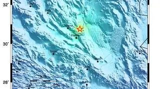 Mapa wstrząsów w Iranie (USGS)