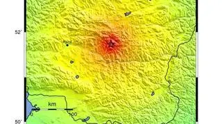 Mapa z zaznaczonym epicentrum trzęsienia (USGS)
