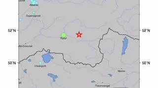 Mapa z zaznaczonym epicentrum trzęsienia (USGS)