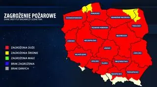 Mapa zagrożenia pożarowego (bazapozarow.ibles.pl/zagrozenie)