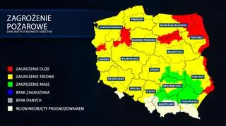 Mapa zagrożenia pożarowego (tvnmeteo.pl za IBL)
