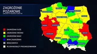 Mapa zagrożenia pożarowego z 25 lipca (tvnmeteo