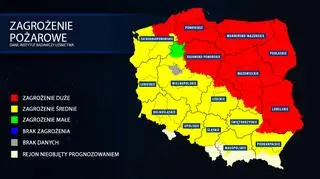 Mapa zagrożenia pożarowego z 4 kwietnia z godziny 9 (tvnmeteo.pl za IBL)