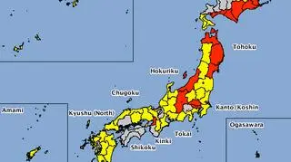 Mapa zagrożonych terenów w Japonii (Japan Meteorological Agency)