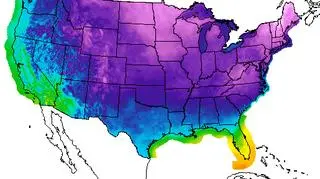 Minimalna temperatura prognozowana na najbliższą noc (National Weather Service)