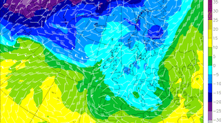 Model klimatyczny wygenerowany przez model średnioterminowy ECMWF na wtorek