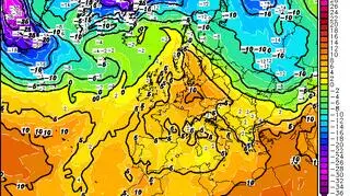 Na mapach widać napływ dużego ciepła w okolicach 20 grudnia - poziom około 1,5 km nad ziemią (dane z modelu GFS, wetter3
