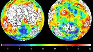 Na mapach widać porowatość Księżyca. Jest to efekt licznych uderzeń różnych ciał niebieskich (NASA)
