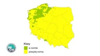 Najbardziej prawdopodobna klasa średniej temperatury powietrza we wrześniu 2020 roku według modelu IMGW-Bayes (IMGW-PIB)
