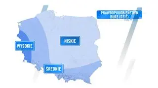 Największe prawdopodobieństwo pojawienia się burz jest na zachodzie