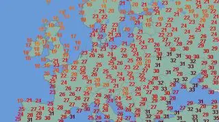 Najwyższe wartości temperatury we wtorek (wetteronline.de)
