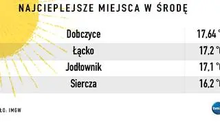 Najwyższe wartości w środę (tvnmeteo.pl/IMGW)