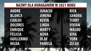 Nazwy dla huraganów w 2021 roku (za AccuWeather)
