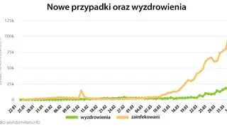 Nowe przypadki oraz wyzdrowienia (worldometers.info)