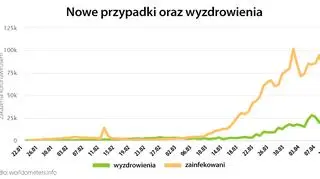 Nowe przypadki oraz wyzdrowienia (worldometers.info)