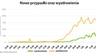 Nowe przypadki oraz wyzdrowienia (worldometers.info)