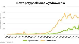 Nowe przypadki oraz wyzdrowienia (worldometers.info)