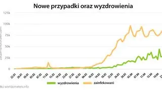 Nowe przypadki oraz wyzdrowienia (worldometers