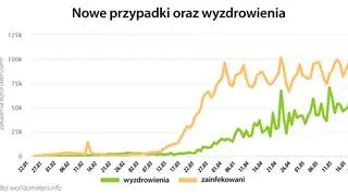 Nowe przypadki oraz wyzdrowienia (worldometers.info)