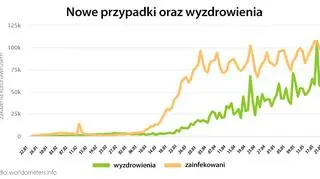 Nowe przypadki oraz wyzdrowienia (worldometers
