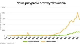 Nowe przypadki oraz wyzdrowienia (worldometers.info)