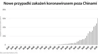 Nowe przypadki zakażeń koronawirusem poza Chinami (tvnmeteo.pl za worldometers.info)